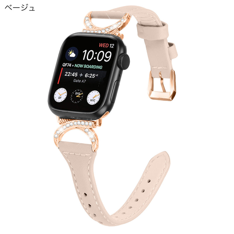 "Intertwining Sparkle" Genuine Leather Apple Watch Band with Stones 