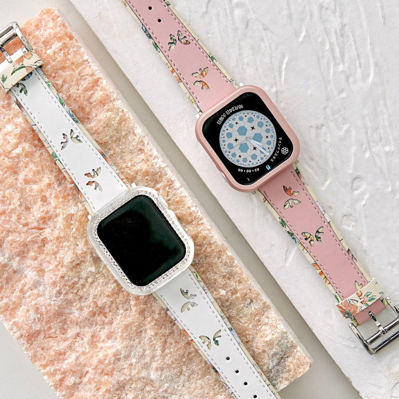 "Dancing Flowers" PU Leather Apple Watch Band 