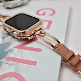 「大人上品な素材ミックス」レザーメタルフレーム ミニマル Apple Watchバンド（全3色）