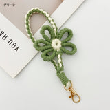 Heart-fluttering, hand-knitted flowers. Macaron-colored floral motif smartphone strap | Adorably chic rose gold shimmer [6 colors total]
