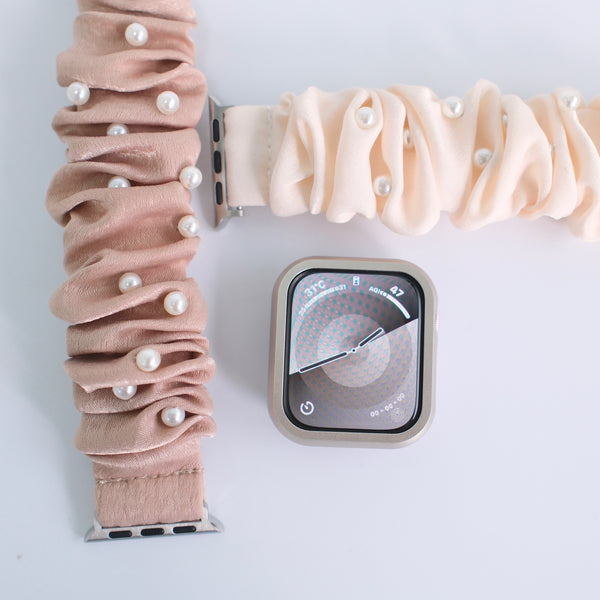"A Spoonful of Elegant Pearl" Satin Scrunchie Apple Watch Band