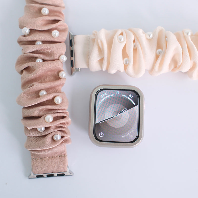 "A Spoonful of Elegant Pearl" Satin Scrunchie Apple Watch Band