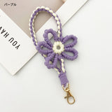 Heart-fluttering, hand-knitted flowers. Macaron-colored floral motif smartphone strap | Adorably chic rose gold shimmer [6 colors total]