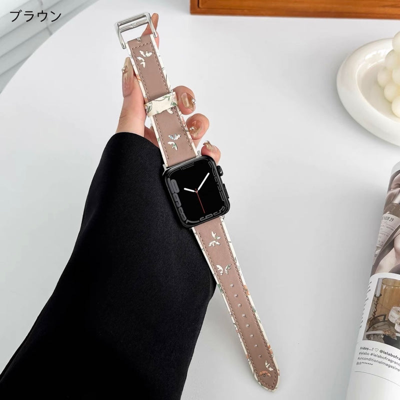 "Dancing Flowers" PU Leather Apple Watch Band 