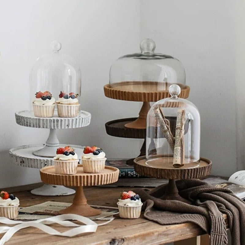 "Natural and cute floral wooden cake stand"