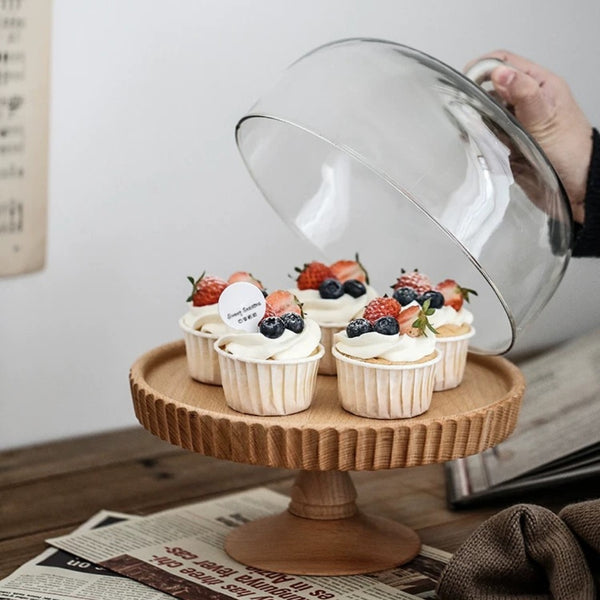 "Natural and cute floral wooden cake stand"