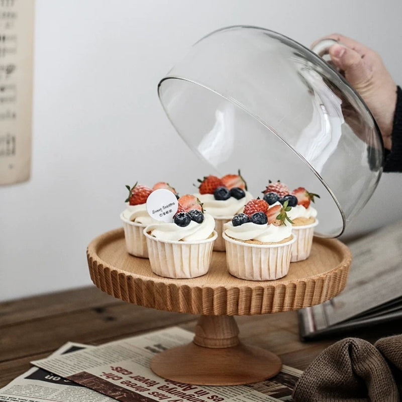 "Natural and cute floral wooden cake stand"