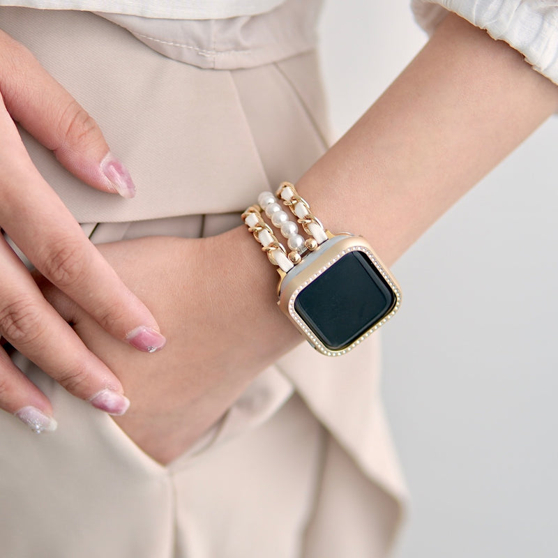 "Pearl and Tracks" Apple Watch Band with Freshwater Pearl 