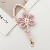Heart-fluttering, hand-knitted flowers. Macaron-colored floral motif smartphone strap | Adorably chic rose gold shimmer [6 colors total]