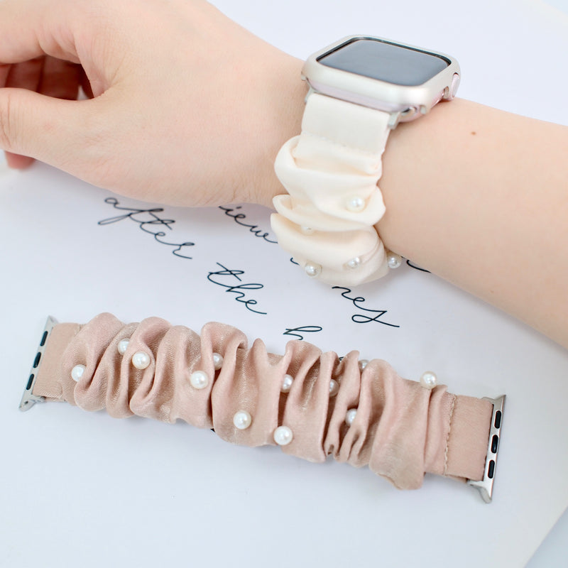 "A Spoonful of Elegant Pearl" Satin Scrunchie Apple Watch Band