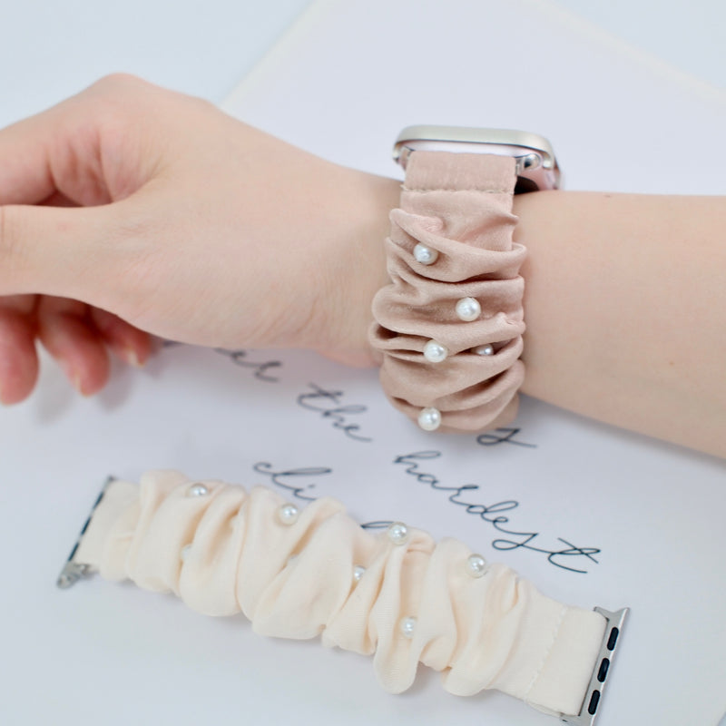 "A Spoonful of Elegant Pearl" Satin Scrunchie Apple Watch Band