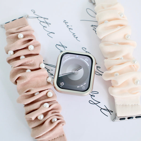 "A Spoonful of Elegant Pearl" Satin Scrunchie Apple Watch Band