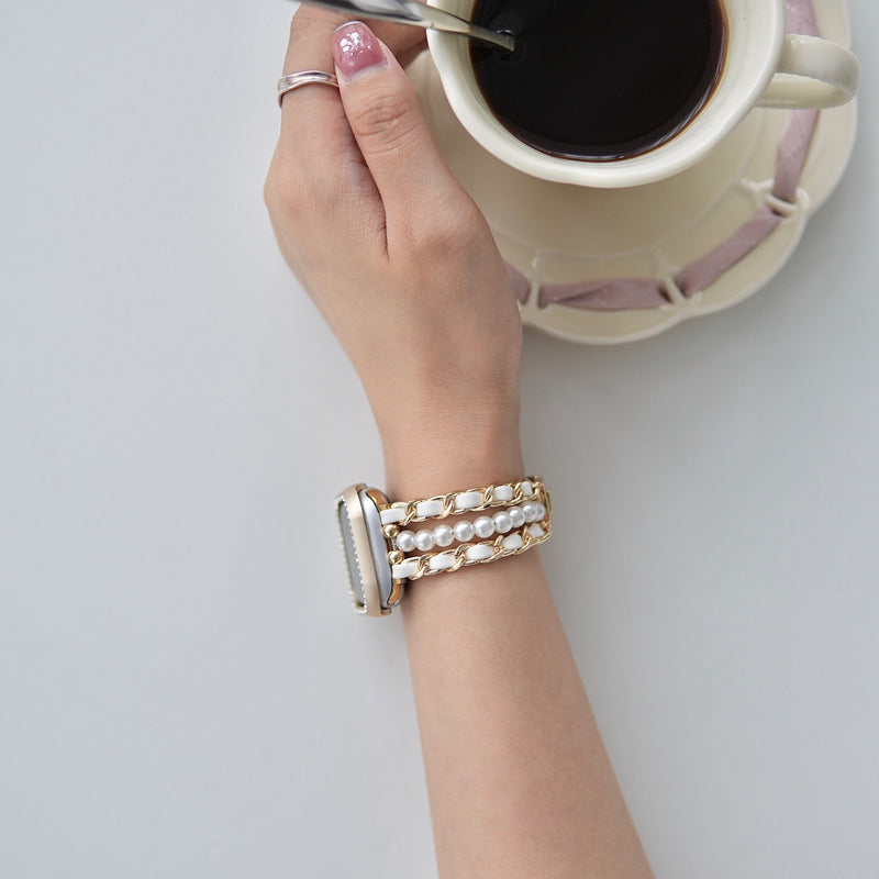 "Pearl and Tracks" Apple Watch Band with Freshwater Pearl 