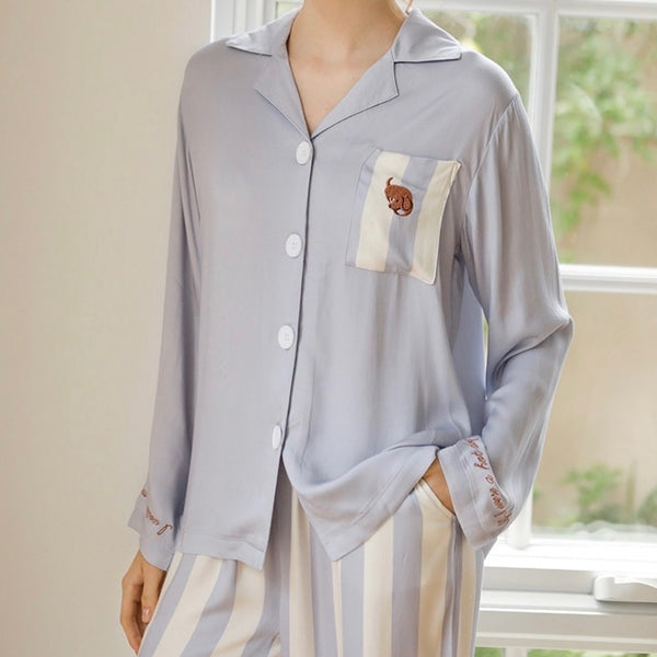 "Wonderful Blue" Dog Embroidered Pajama Set