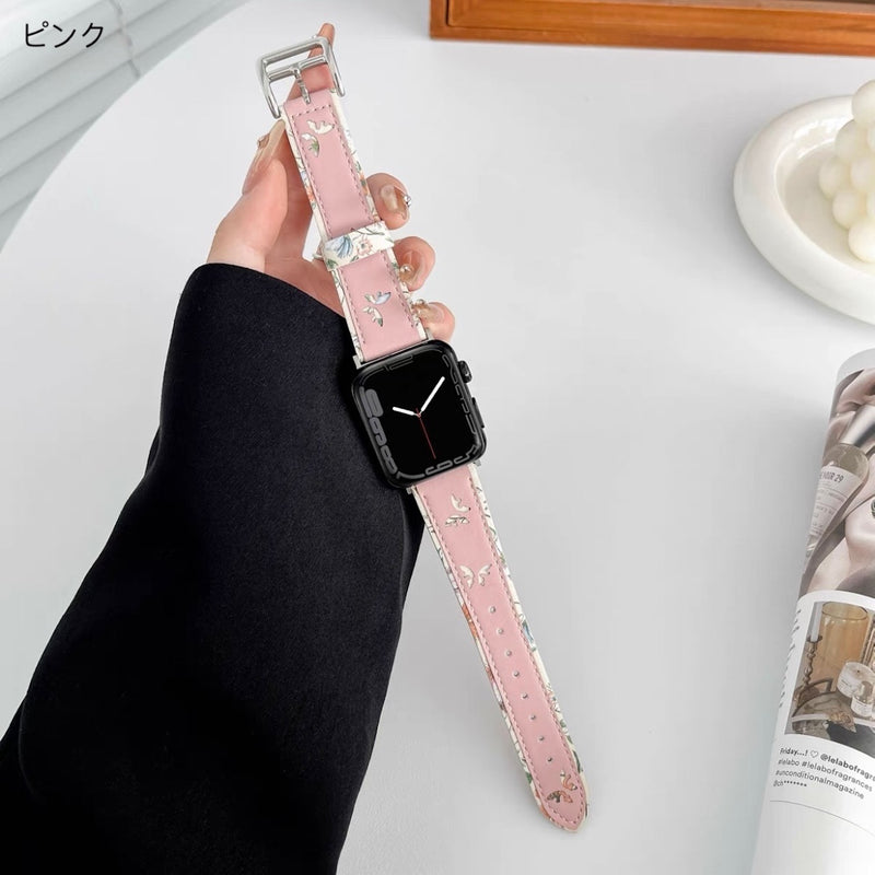 "Dancing Flowers" PU Leather Apple Watch Band 