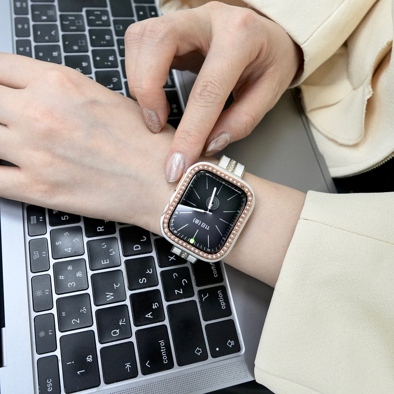 "Light Pebbles" Apple Watch Band with Diamond Cut Stones 