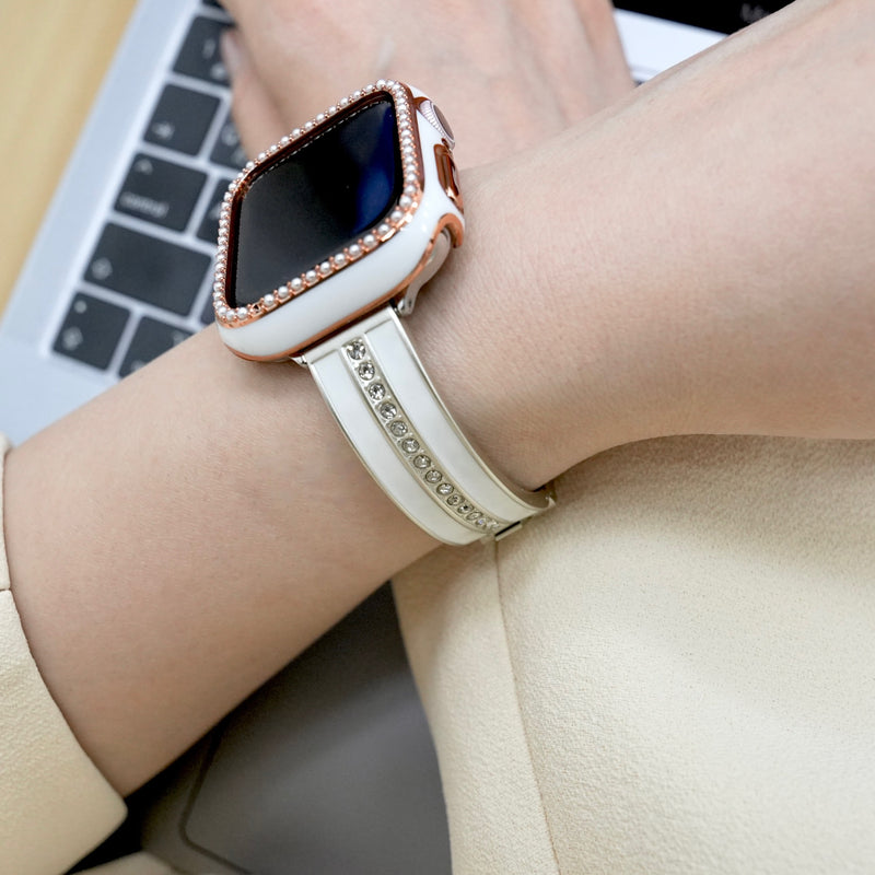 "Light Pebbles" Apple Watch Band with Diamond Cut Stones 
