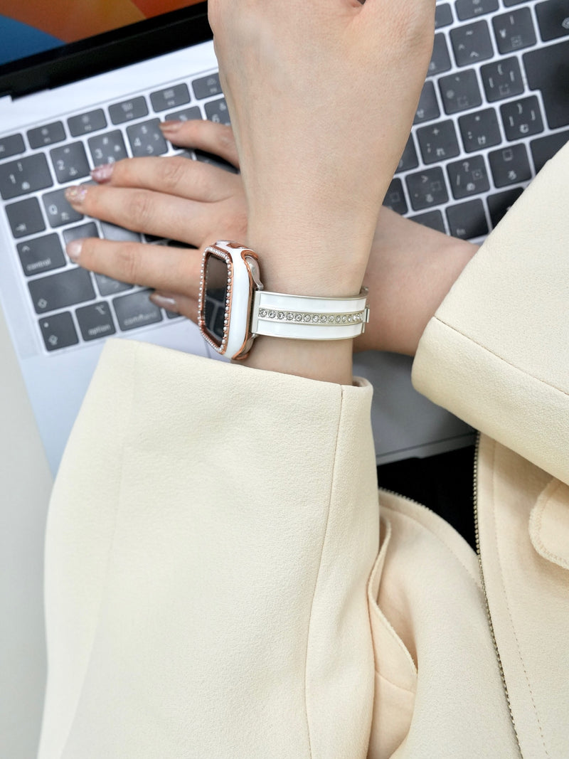"Light Pebbles" Apple Watch Band with Diamond Cut Stones 