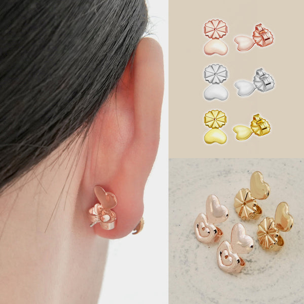 Copper earring backs with "Shaded Flower" motif