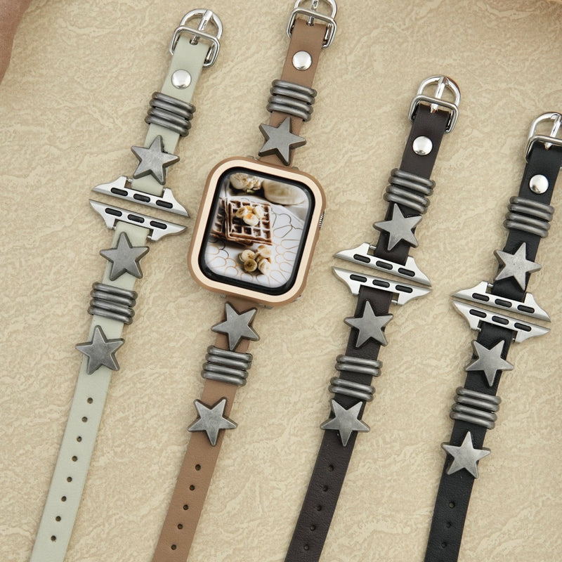 "Engraved with Stars" Star-studded PU Leather Apple Watch Band 