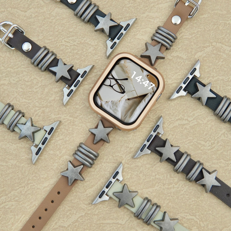 "Engraved with Stars" Star-studded PU Leather Apple Watch Band 