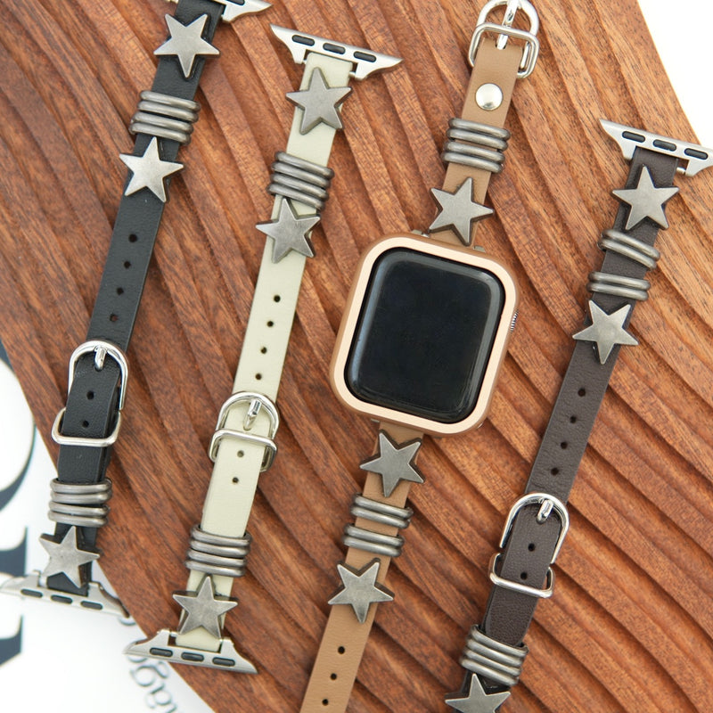 "Engraved with Stars" Star-studded PU Leather Apple Watch Band 