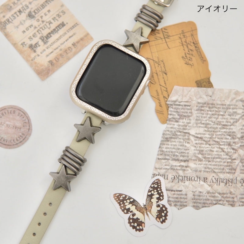 "Engraved with Stars" Star-studded PU Leather Apple Watch Band 