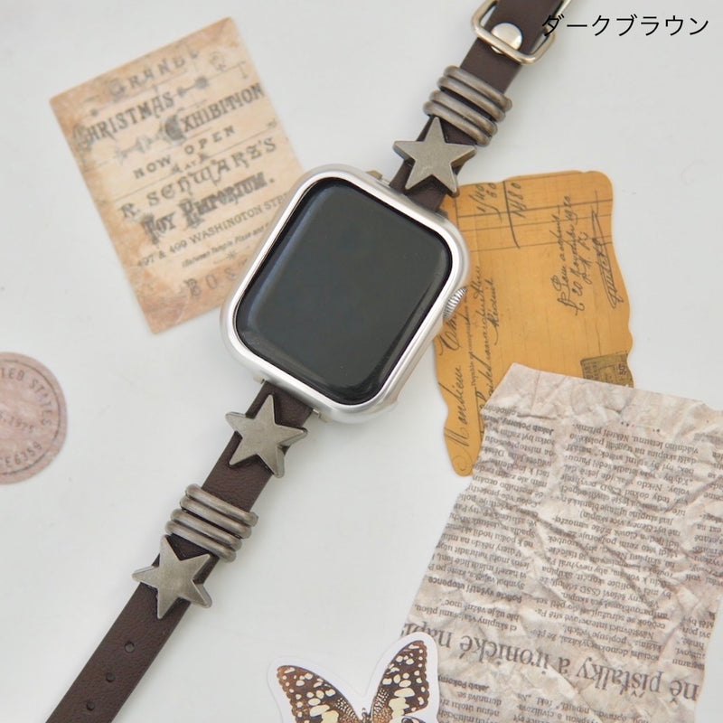 "Engraved with Stars" Star-studded PU Leather Apple Watch Band 