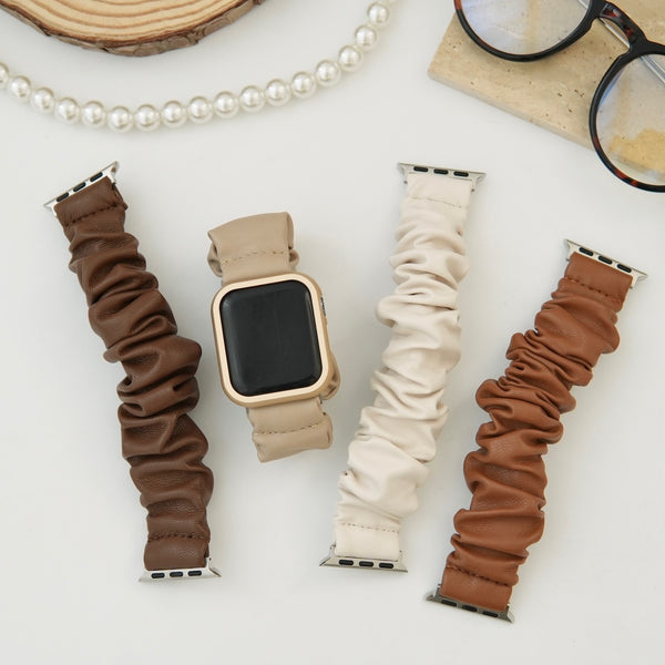 "Sweet and spicy mix of winter" Winter colored leather scrunchie Apple Watch band 