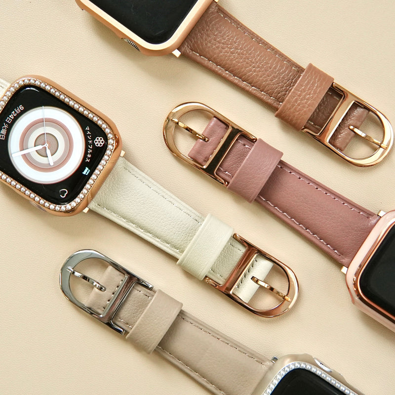 "Stylish D-shaped buckle" Genuine leather slim fit leather band