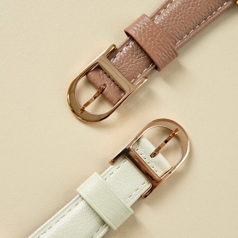 "Stylish D-shaped buckle" Genuine leather slim fit leather band