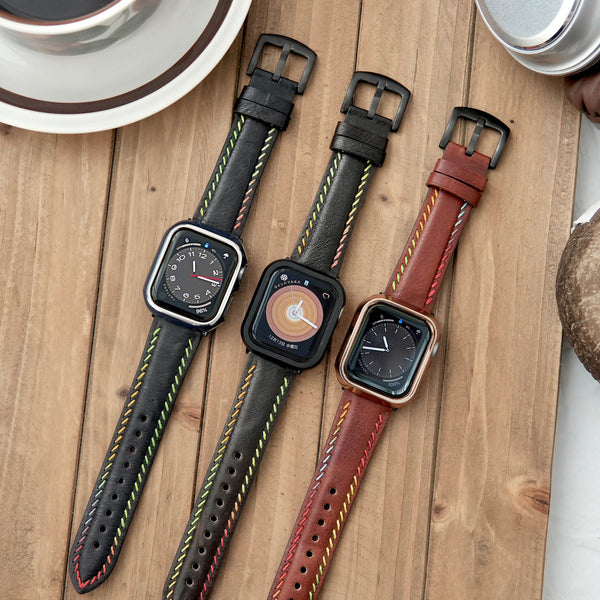"Colored Edge" Colored Stitched Genuine Leather Apple Watch Band 