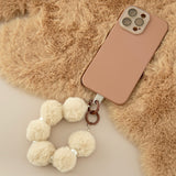 "Fluffy Winter Feel" Ball &amp; Pearl Smartphone Strap