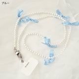 "Point Ribbon" freshwater pearl smartphone shoulder strap with ribbon