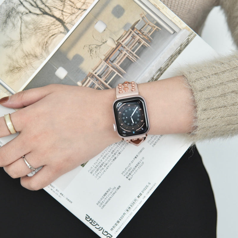 "Stardust on genuine leather" studded Apple Watch band 