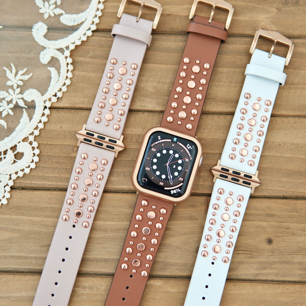 "Stardust on genuine leather" studded Apple Watch band 