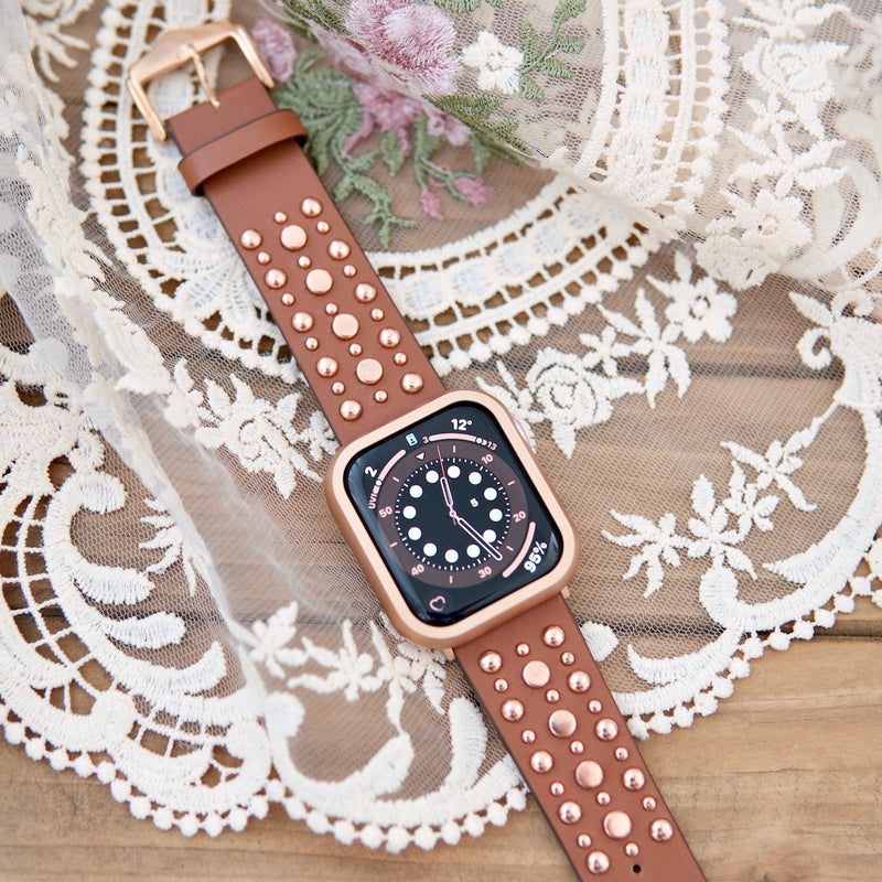 "Stardust on genuine leather" studded Apple Watch band 