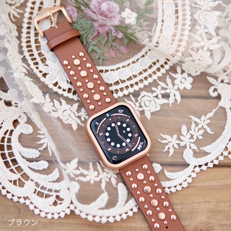 "Stardust on genuine leather" studded Apple Watch band 