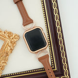 "Intertwining Sparkle" Genuine Leather Apple Watch Band with Stones 