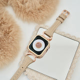 "Intertwining Sparkle" Genuine Leather Apple Watch Band with Stones 