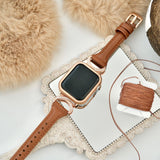 "Intertwining Sparkle" Genuine Leather Apple Watch Band with Stones 