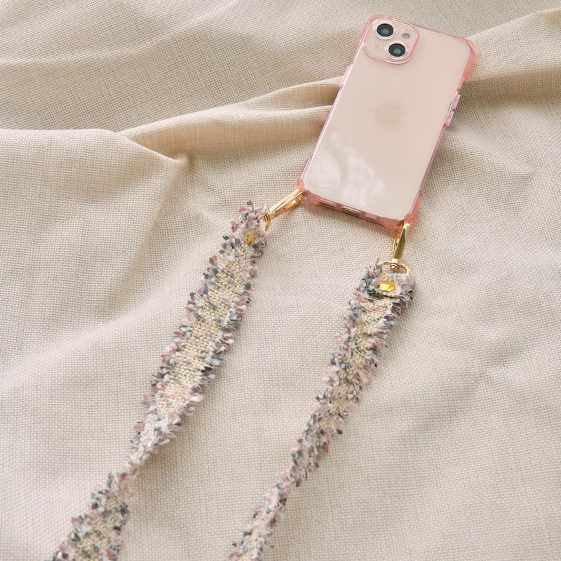 "Fluffy ribbon" GAACAL original boucle-style shoulder strap with smartphone case