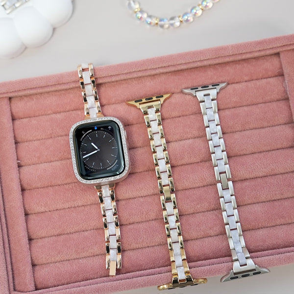 "Light Pebbles" Apple Watch Band with Diamond Cut Stones 