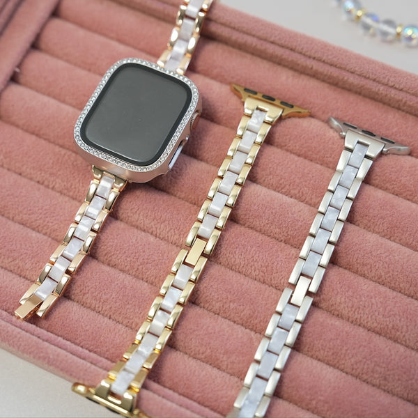 "Light Pebbles" Apple Watch Band with Diamond Cut Stones 