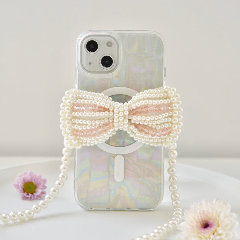 "For the Princess" Big Ribbon Pearl Smartphone Shoulder Bag