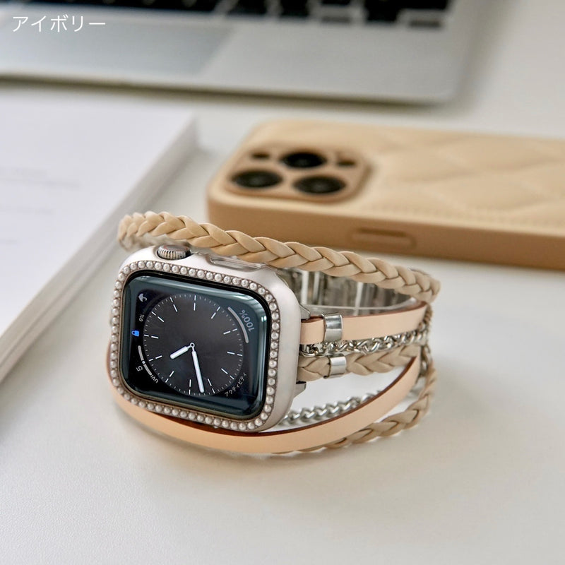 "Light Pebbles" Apple Watch Band with Diamond Cut Stones 