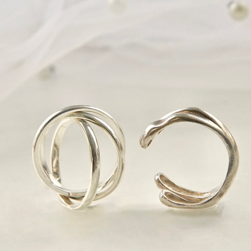 "Intertwining Silver" design ring set of two