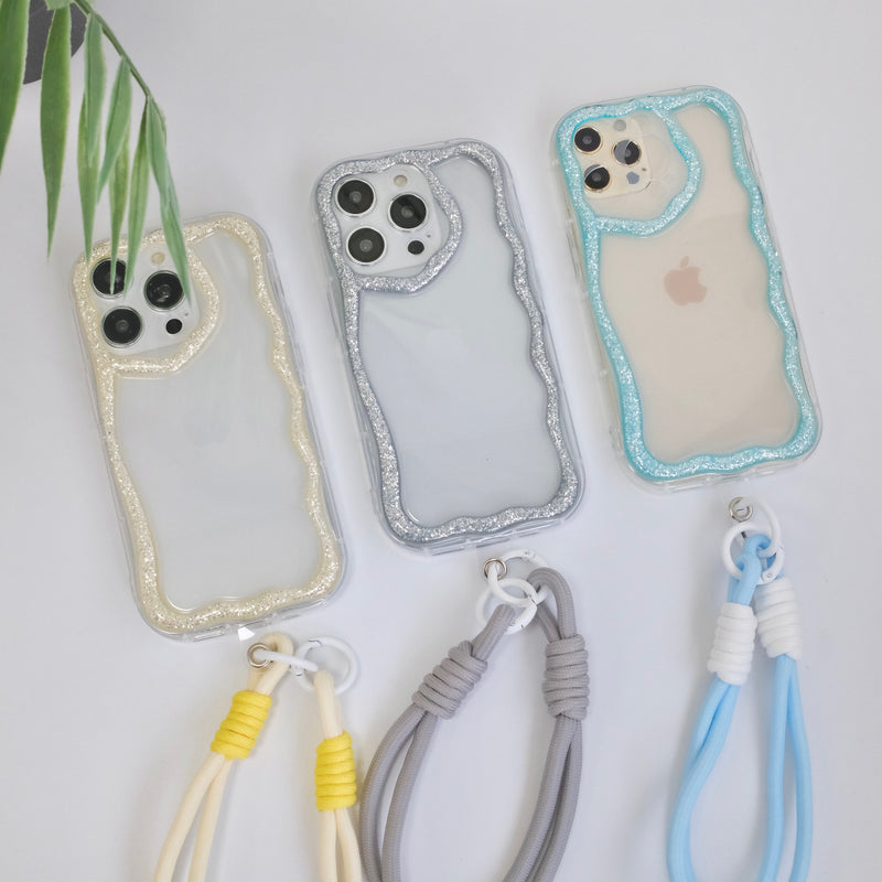 "Sparkling Wave Pattern" Macaron Color Smartphone Case with Short Strap