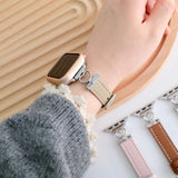 "Heart Elegance" Metal and PU Leather Apple Watch Band