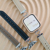 "Heart Elegance" Metal and PU Leather Apple Watch Band